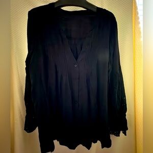 Boho Linen Top with Eyelet Detailed Sleeves